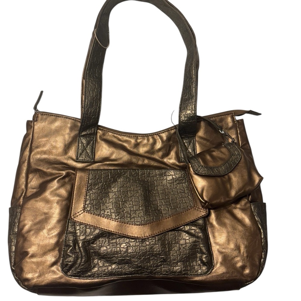 Vintage Samsonite‎ Genuine Leather Computer Tote Bag Metallic Bronze NWT (2006)